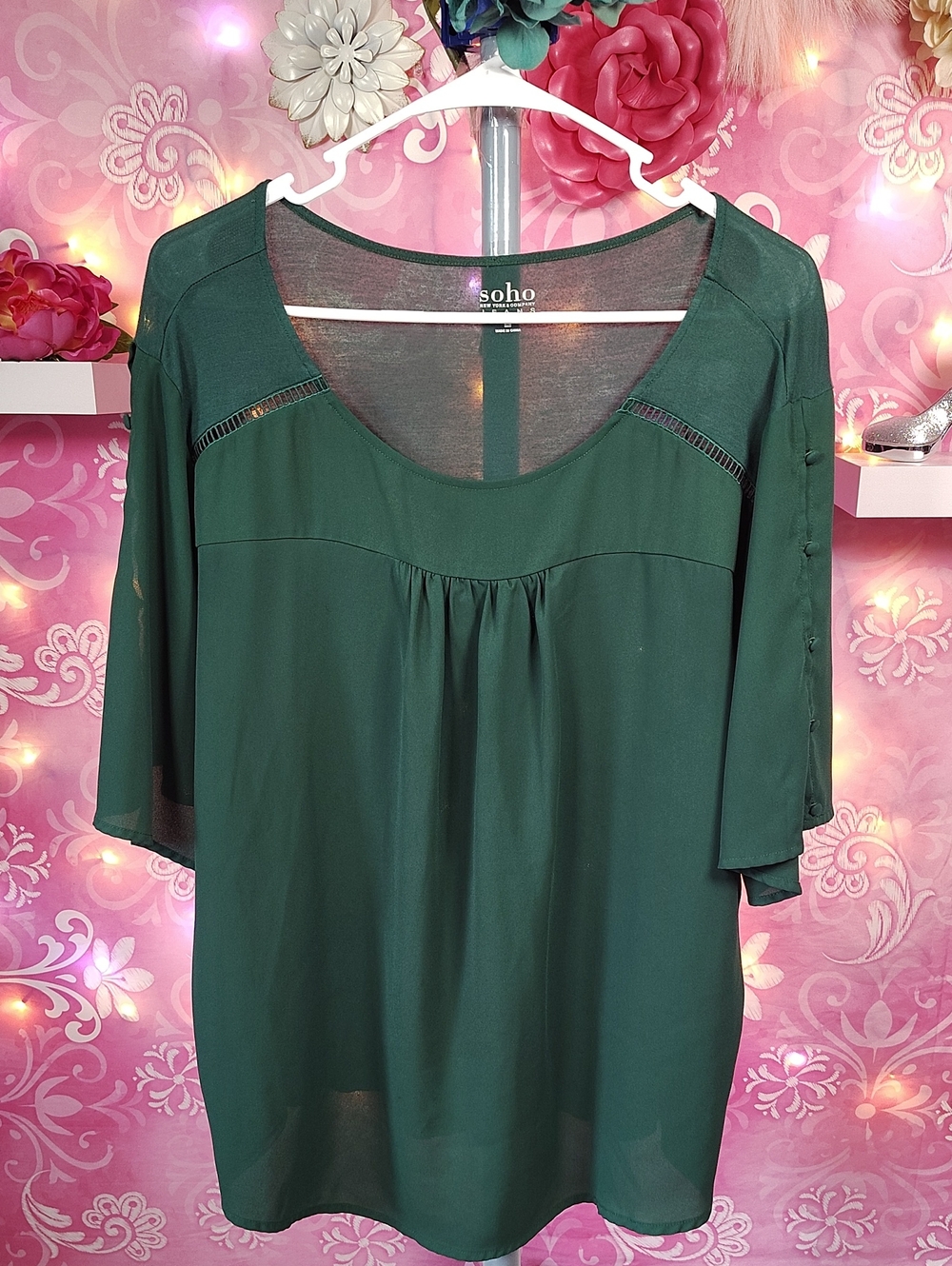 Soho Forest Green Scoop Neck Tunic Top